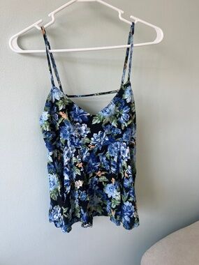 Floral Blue Spaghetti Strap Tank Top